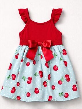 Max and Daisy red and blue cherry print dress size 2T